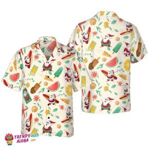 Santa Surfing 1 Pattern Hawaiian Shirt, Christmas Shirts Short Sleeve Button Down Shirt For Men And Women
