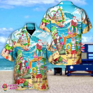 Santa Surfing Hawaiian Christmas Celebration July Summer Shirt