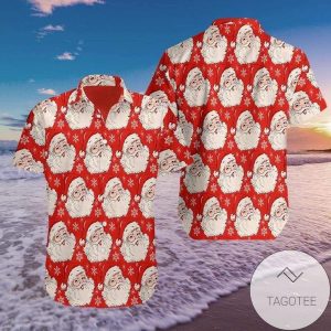 Santa’s Lustrous Presence in Red Patterns on Hawaiian Shirt