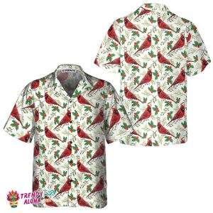 Seamless Christmas Pattern Red Cardinal Hawaiian Shirt, Funny Christmas Shirt, Gift For Christmas