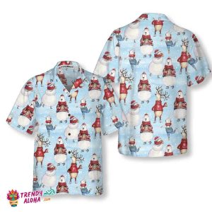 Seamless Christmas Pattern With Bunny And Snowman Christmas Hawaiian Shirt