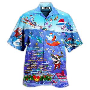 Shark Christmas Santa Shark Sits On Rockets And Brings Gifts To Ocean Hawaiian Shirt