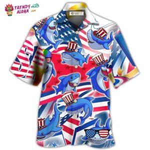 Shark Funny Usa Flag Independence Day Hawaiian Shirt – Trendy KLA