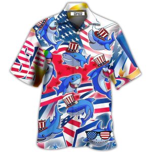 Shark Funny Usa Flag Independence Day Hawaiian Shirt