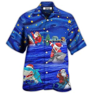Shark Funny With Santa Amazing Xmas Night Star Hawaiian Shirt