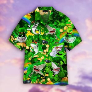Shark Love St.Patrick’s Day Trendy Hawaiian Shirt For