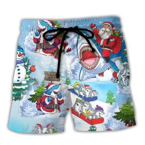 Shark Santa Love Xmas Merry Christmas Trendy KLA Hawaiian Beach Shorts