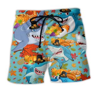 Shark Thanksgiving So Funny Trendy KLA Hawaiian Beach Shorts