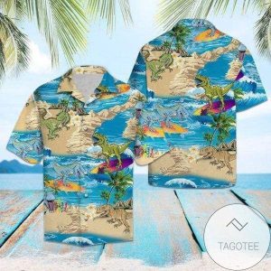 Shop Comic Dinosaur Surfing Tropical Hawaiian Shirts
