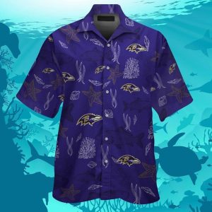 Short Sleeve Baltimore Ravens Hawaiian Shirt Button Tropical