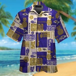 Short Sleeve Baltimore Ravens Tropical Hawaiian Shirt Button Up