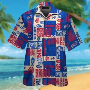 Short Sleeve Buffalo Bills Hawaiian Tropical Button Up Shirt Suave