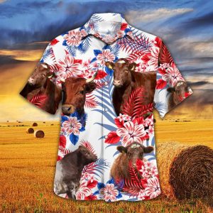 Shorthorn Cattle Lovers American Flag Trendy Hawaiian Shirt, Cow KLA Trendy Hawaiian Shirt, Cow Trendy Hawaiian Shirt Vintage, Trendy Hawaiian Shirt Men