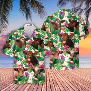 Shorthorn Fun: Cow Trendy Hawaiian Shirt – Humorous Tropical Attire for Him