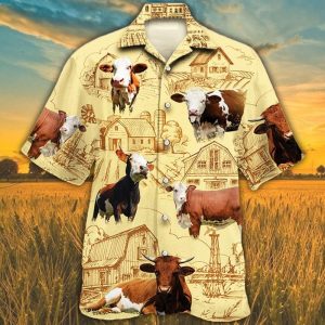 Simmental Cattle Lovers Farm Trendy Hawaiian Shirt, Cow Trendy Hawaiian Shirt For Summer Gifts