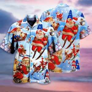 Skiing Santa Claus Trendy Hawaiian Shirt