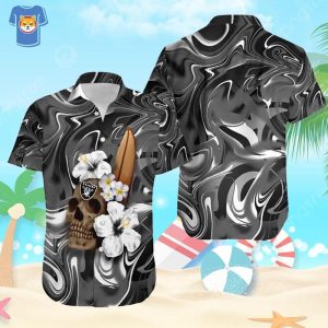 Skull And Hibiscus Flower NFL Las Vegas Raiders Hawaiian Shirt