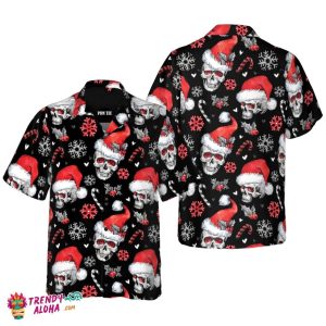Skull Christmas Day Pattern Unisex Hawaiian Shirt Festive Fun Short Sleeve
