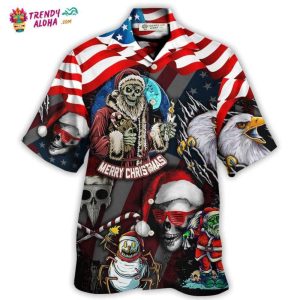 Skull Christmas Us Flag Skeleton And Eagle Xmas Vibe Hawaiian Shirt – Trendy KLA