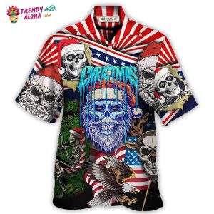 Skull Christmas Us Flag Skeleton Horror Merry Christmas Hawaiian Shirt – Trendy KLA