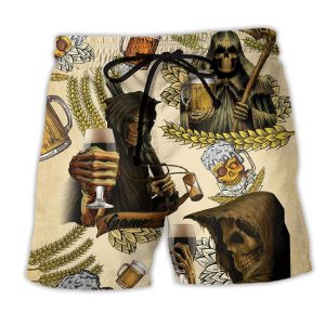 Skull Love Beer Happy Day Vintage Trendy KLA Hawaiian Beach Shorts