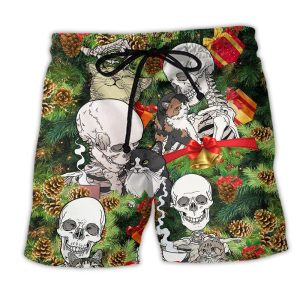 Skull My Cat And I Talk Sht About You Christmas Trendy KLA Hawaiian Beach Shorts