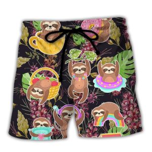 Sloth Cute Funny Tropical Vibe Funny Art Trendy KLA Hawaiian Beach Shorts