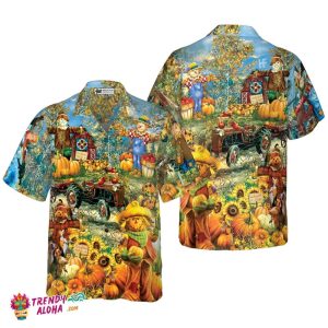 Smiley Pumpkin On The Farm Thanksgiving Hawaiian Shirt, Unique Thanksgiving Gift Idea