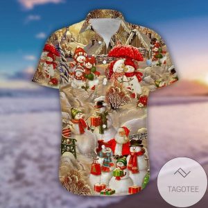 Snowman Santa Claus Holiday Charm Embellished Hawaiian Shirt