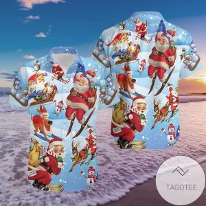 Snowy Hills with Skiing Santa Claus Hawaiian Shirt
