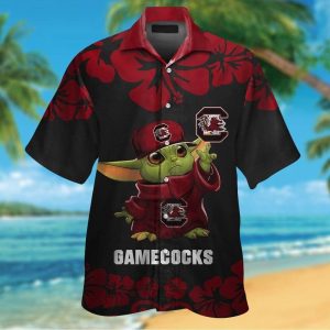 South Carolina Gamecocks Baby Yoda Short Sleeve Button Up Tropical Hawaiian Shirt