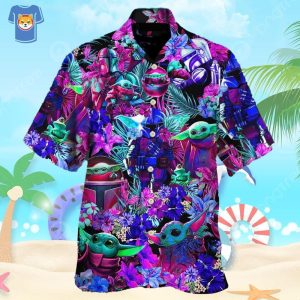 Special Starwars Baby Yoda Synthwave Hawaiian Shirt For Men And Women