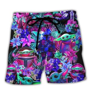 Special Starwars Baby Yoda Synthwave Trendy KLA Hawaiian Beach Shorts