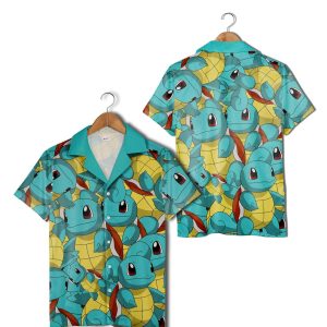 Squirtle Attack Pokemon Hawaiian Shirt, KLA Blue Pokemon Pattern Beach Shirt Set