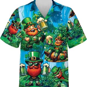 St Patrick’s Day Funny Leprechaun Men Hawaiian Shirt Lucky Shamrock Irish Party KLA Beach