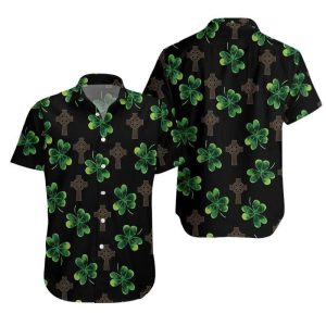 St Patrick’s Day Hawaii Shirt Celtic Cross Clover Black KLA Shirt St Patrick’s Day Shirt