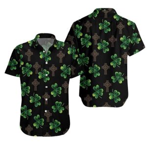 St Patrick’s Day Hawaii Shirt Celtic Cross Clover Black KLA Shirt St Patrick’s Day Trendy Hawaiian Shirt