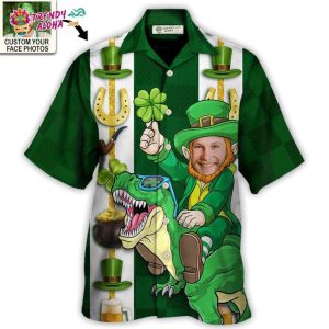 St Patrick’S Day Leprechaun Riding Dinosaur Funny Custom Photo Personalized – Hawaiian Shirt – Personalized Photo Gifts Hawaiian Shirt – Trendy KLA