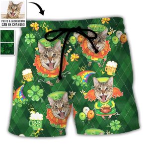 St Patrick’s Day Lucky Coin Shamrock Art Funny Custom Photo Trendy KLA Hawaiian Beach Shorts – Personalized Photo Gifts
