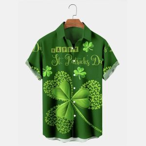 St Patrick’s Day Lucky Shamrock Short Sleeve Hawaiian Shirt for Men and Women