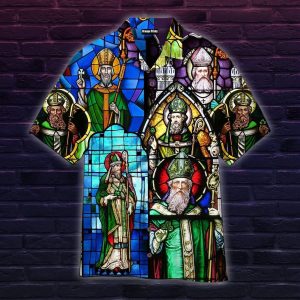 St Patricks Day Saint Theme on Hawaiian Shirt