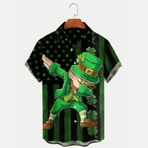 St Patrick’s Day Shamrock Flag Print Men’s Trendy Hawaiian Shirt