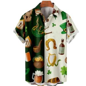 St Patrick’s Day Trendy Hawaiian Shirt For Men, Shamrock Shirt, Irish Trendy Hawaiian Shirt