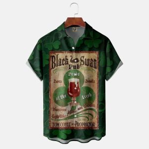St. Patrick’s Day Chest Pocket Short Sleeve Casual Shirt, St. Patrick’s Day Shamrocks Shirt