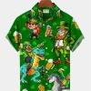 St. Patrick’s Day Green Shamrock Dinosaur Fun Print Trendy Hawaiian Shirt Plus Size Vacation Shirt