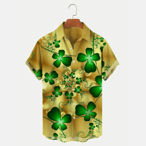 St. Patrick’s Day Shamrock Print Men’s Trendy Hawaiian Shirt, Trendy Hawaiian Shirt For Men And Women