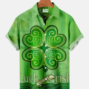 St. Patrick’s Day Short Sleeve Casual Shirt, Shamrock Shirt, Irish Trendy Hawaiian Shirt