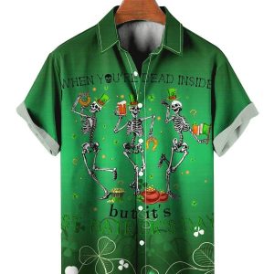 St. Patrick’s Day Skeleton Print Short Sleeve Shirt