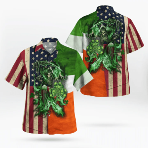 St. Patrick’s Day Trendy Hawaiian Shirt, Irish Grim Reaper Irish Flag And American Flag Hawaii Shirt