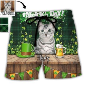 St.Patrick’s Day Happy Gold Shamrock Custom Photo Personalized Trendy KLA Hawaiian Beach Shorts – Personalized Photo Gifts